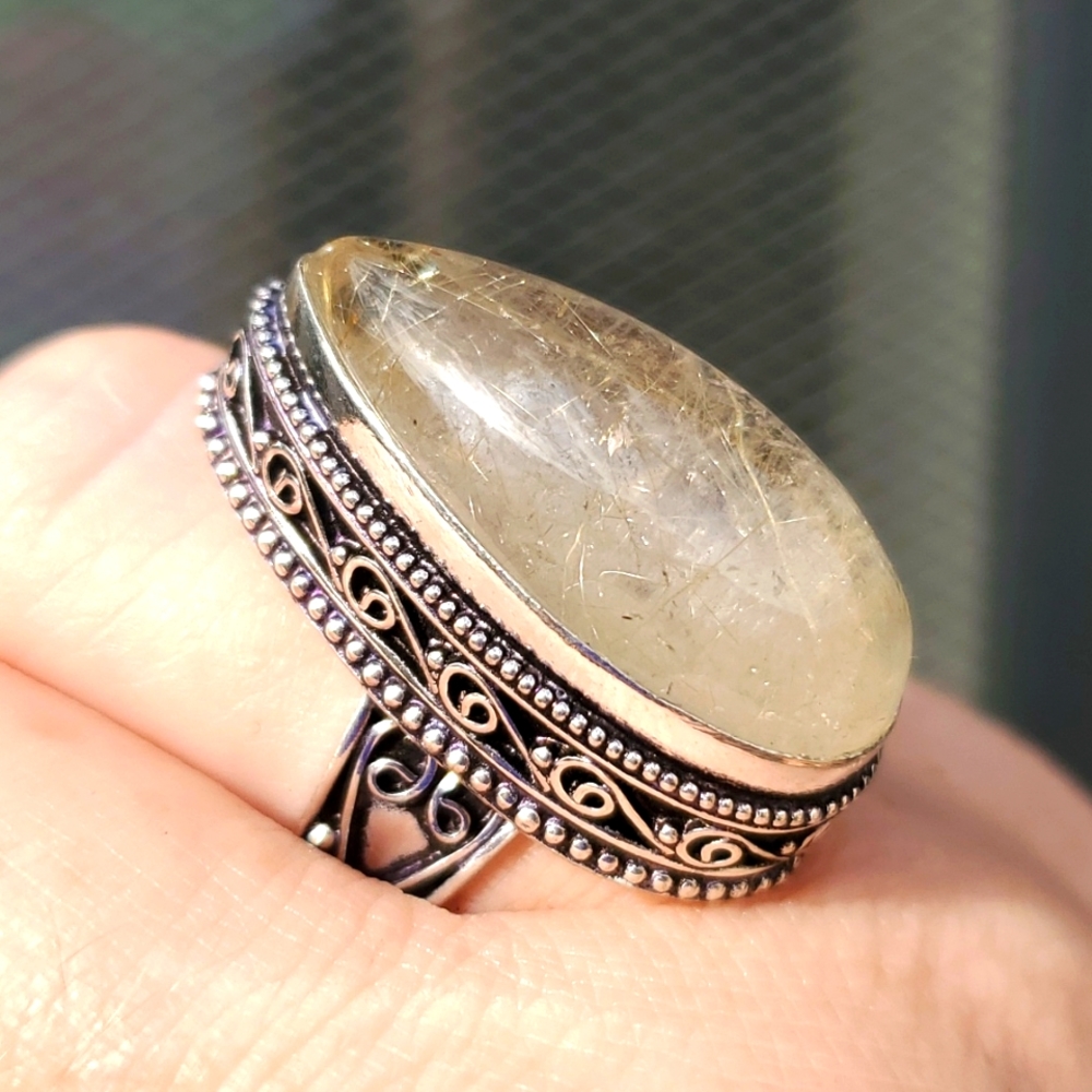 New Golden Rutile 925 Silver Ring.